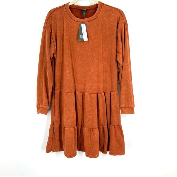 Wild Fable Long Sleeve Knee Length Dress Rust Small - Picture 5 of 5